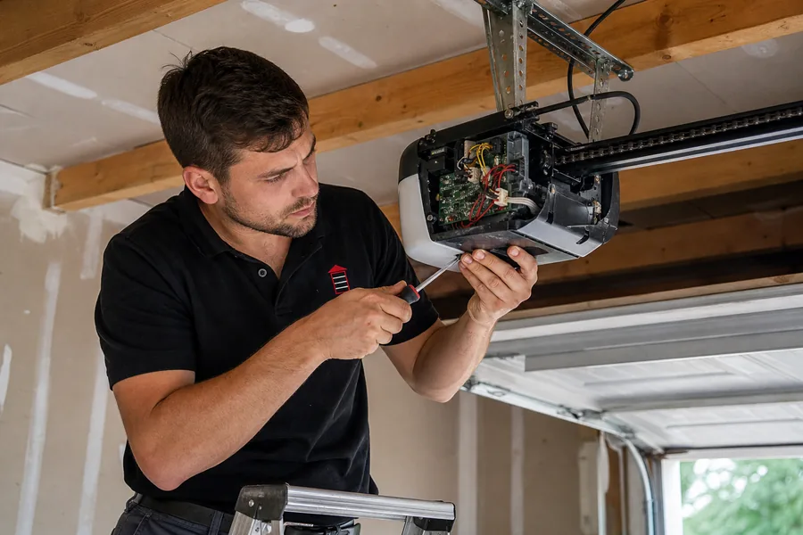 Rapid Garage Door Repair technician repairing a garage door opener in Boise, ID
